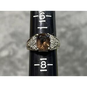 KARIS Collection Oval Faceted Smoky Brown Topaz Ring Rhinestones Size 7